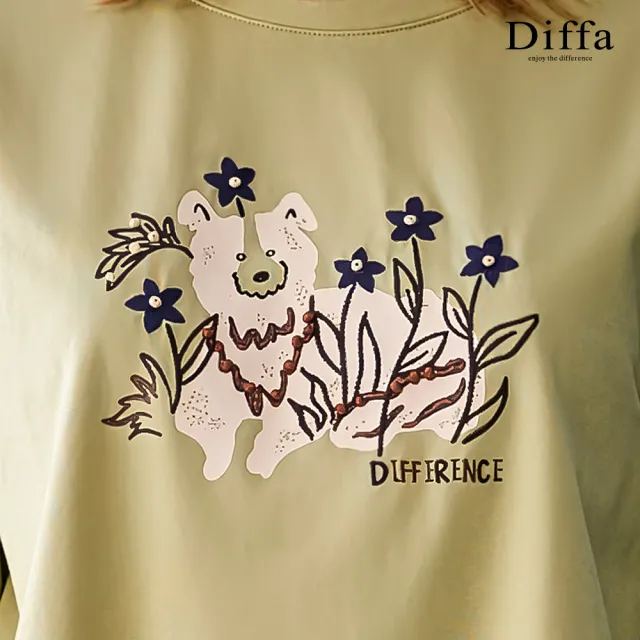 【Diffa】小狗印花車褶針織衫-女