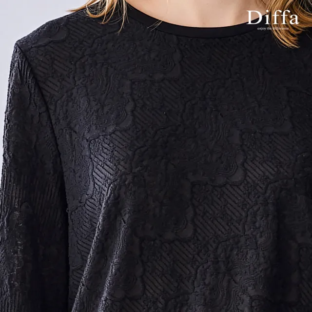 【Diffa】圓領蕾絲花長袖針織衫-女