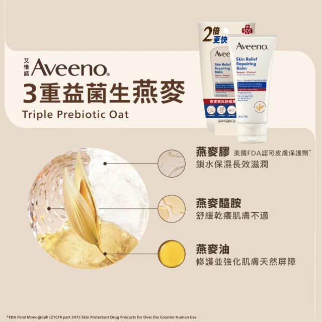 【Aveeno 艾惟諾】超值3入-燕麥高效舒緩萬用霜75ml
