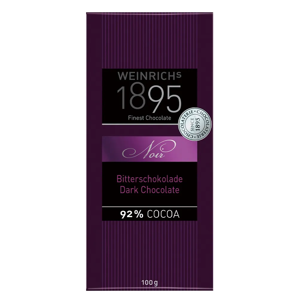 即期品【德國1895瑞奇】極致純黑92%黑巧克力100g
