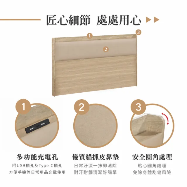 【IHouse】沐森 雙人5尺 房間2件組(夜燈充電床片、收納抽屜+掀床底)