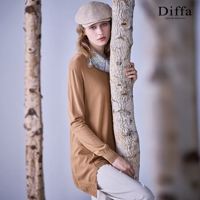【Diffa】下襬拐花織紋長袖線衫-女