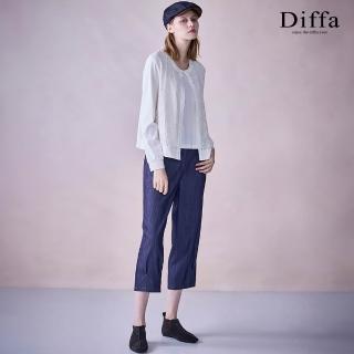 【Diffa】褲口車褶後腰鬆緊長褲-女