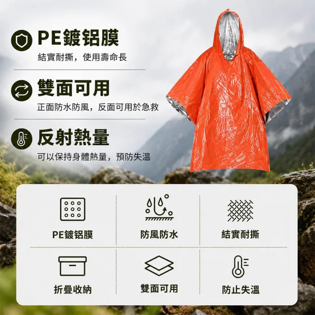 【BOBOLIFE】戶外應急防水保溫雨衣 5入組 附口哨 防災必備 緊急避難 保溫雨衣 輕便雨衣 登山雨衣