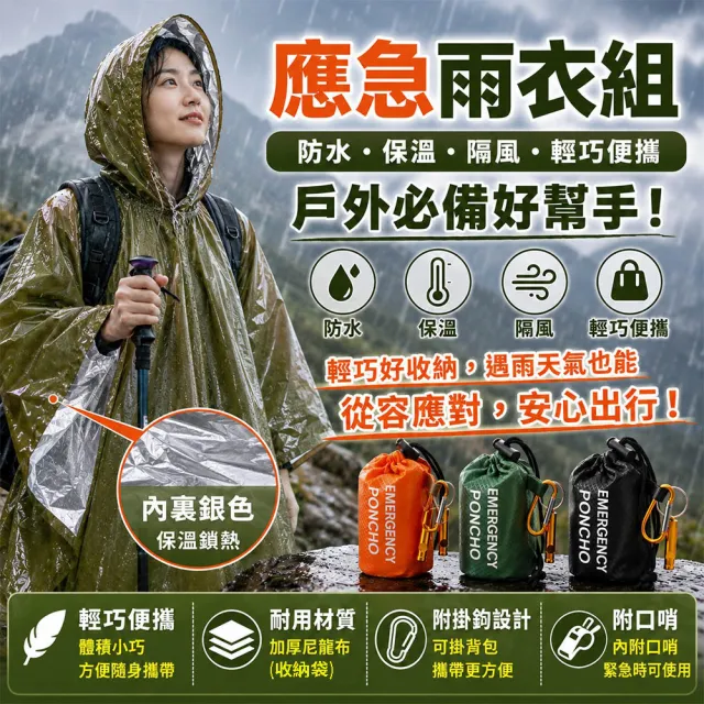 【BOBOLIFE】戶外應急防水保溫雨衣 5入組 附口哨 防災必備 緊急避難 保溫雨衣 輕便雨衣 登山雨衣