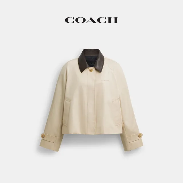 【COACH】蔻馳官方直營 SWING 皮革領風衣外套-浮木色(CFI13)