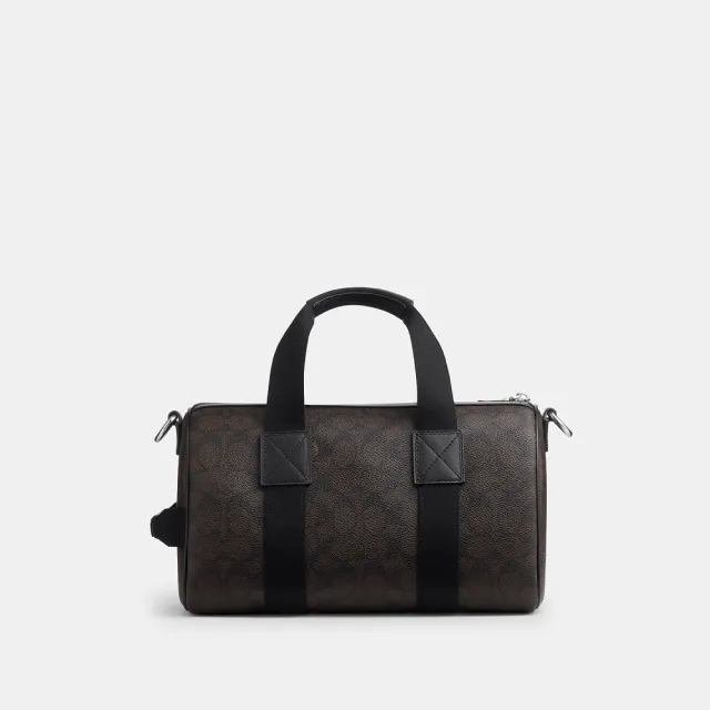 【COACH】蔻馳官方直營 EXPLORER 28 經典 SIGNATURE 貼飾行李袋 旅行袋 斜背包-SV/核桃棕色/黑色(CGA26)