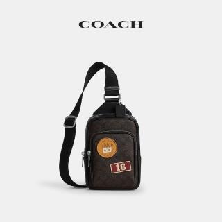 【COACH】蔻馳官方直營 RACER 經典 SIGNATURE 貼飾單肩手袋 單肩包-SV/核桃棕色/黑色(CGA43)
