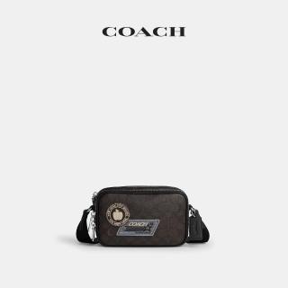 【COACH】蔻馳官方直營 COLTON 19 經典 SIGNATURE 貼飾斜背手袋 斜背包-SV/核桃棕色/黑色(CGA44)