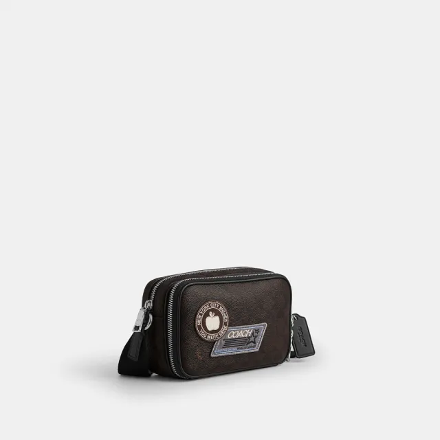 【COACH】蔻馳官方直營 COLTON 19 經典 SIGNATURE 貼飾斜背手袋 斜背包-SV/核桃棕色/黑色(CGA44)