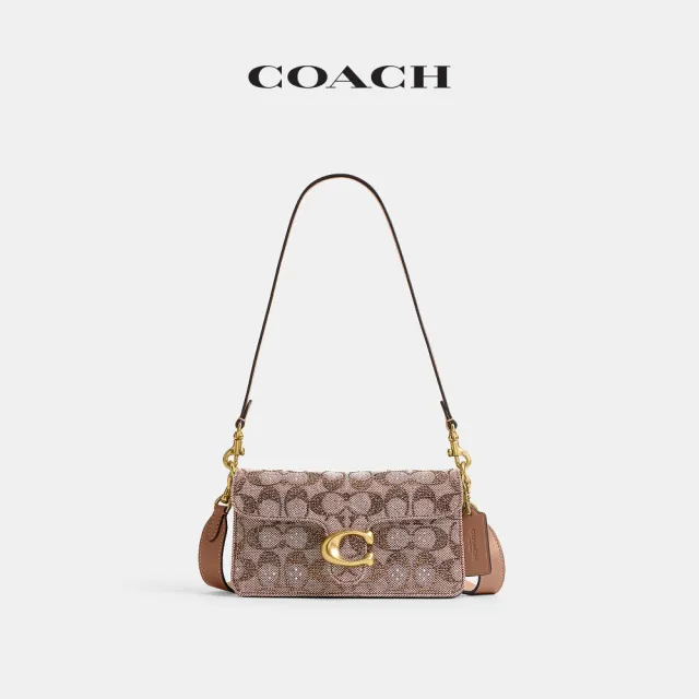 【COACH】蔻馳官方直營 SOFT TABBY 20 經典 SIGNATURE 仿水晶裝飾手袋 單肩包 肩背包-B4/蘑菇色(CFQ99)