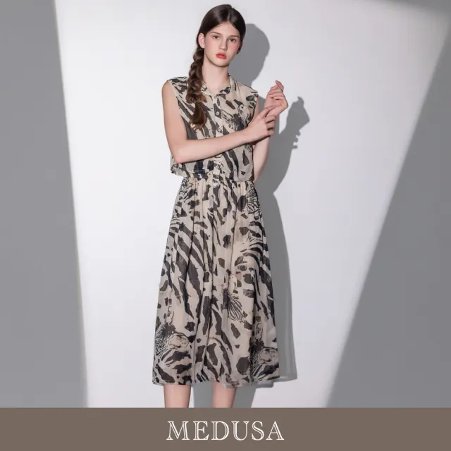 【MEDUSA 曼度莎】現貨-斑馬紋假兩件印花雪紡洋裝（M-XL））｜洋裝推薦 雪紡洋裝穿搭