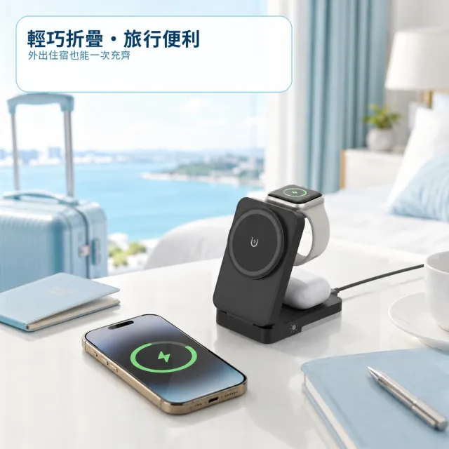 【JINPEI 錦沛】Qi2三合一 無線充電器 折疊充電支架iPhone Watch Airpods 磁吸充電