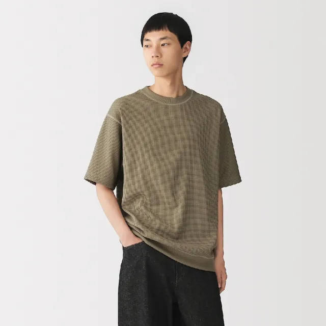 【MUJI 無印良品】男鬆餅紋圓領短袖T恤(柔白/淺灰/黑色/米黃/煙燻藍/暗藍)