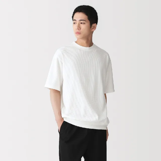 【MUJI 無印良品】男鬆餅紋圓領短袖T恤(柔白/淺灰/黑色/米黃/煙燻藍/暗藍)