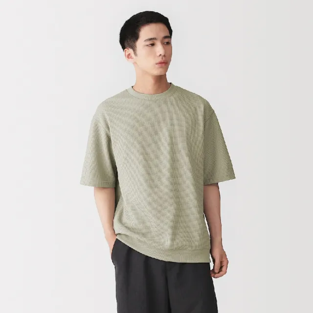 【MUJI 無印良品】男鬆餅紋圓領短袖T恤(柔白/淺灰/黑色/米黃/煙燻藍/暗藍)