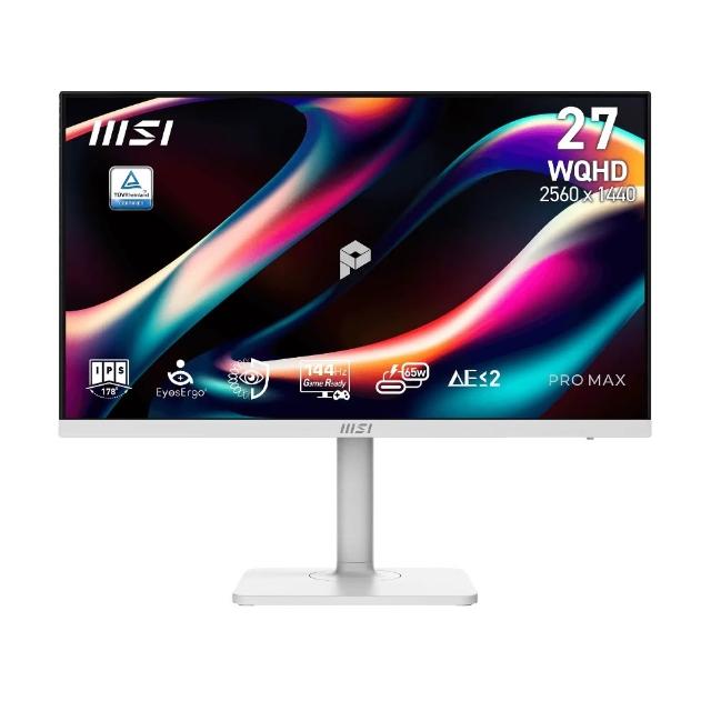 【MSI 微星】PRO MAX 271QPHW E14 27型144Hz 支援MAC 護眼專業繪圖美型螢幕-白(Type-C/內建喇叭)