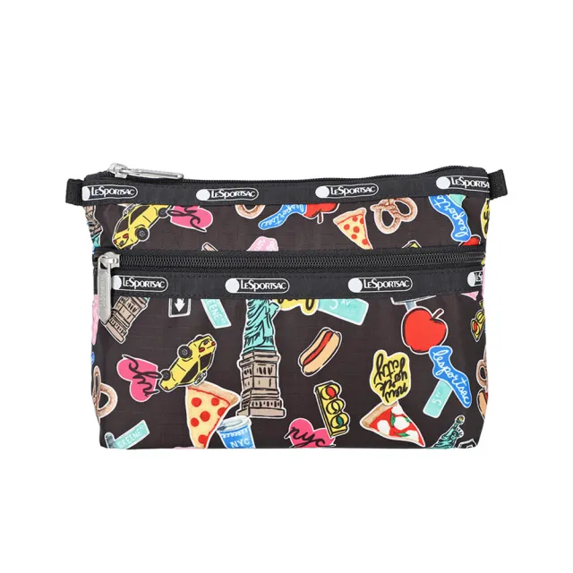 【Lesportsac】Cosmetic Clutch 雙層拉鍊化妝包 收納袋 盥洗包 女包(紐約城市)