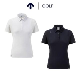 【DESCENTE】GOLF 迪桑特 BOSHELI 女款 高爾夫翻領上衣 柔軟親膚 短袖POLO衫 短袖上衣 運動上衣(白/深藍)