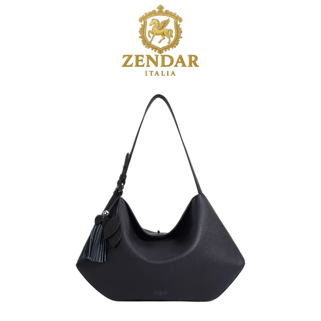 【ZENDAR】台灣總代理 限量1折 頂級小牛皮肩背包 茉莉系列 全新專櫃展示品(黑色)