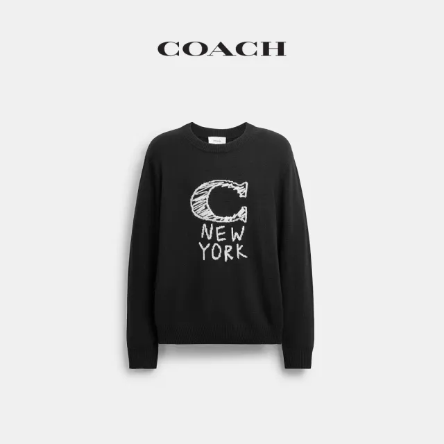 【COACH】蔻馳官方直營 塗鴉經典 SIGNATURE 毛衣-黑色(CEQ92)