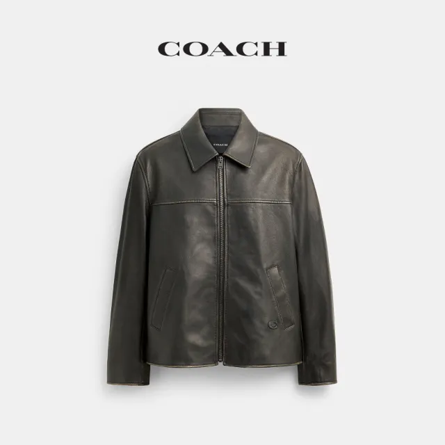 【COACH】蔻馳官方直營 復古摯愛皮革夾克-黑色(CEQ94)