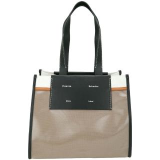【Proenza Schouler】PS1 Morris L 撞色拼接塗層帆布 肩背托特包(卡其色 通勤包 LOEWE設計總監品牌)