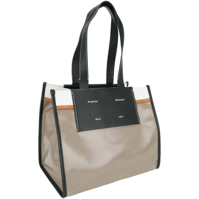 【Proenza Schouler】PS1 Morris L 撞色拼接塗層帆布 肩背托特包(卡其色 通勤包 LOEWE設計總監品牌)