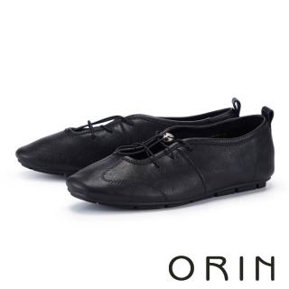 【ORIN】柔軟羊皮文青綁帶平底鞋 黑色