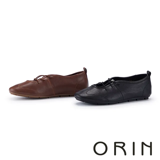 【ORIN】柔軟羊皮文青綁帶平底鞋 黑色