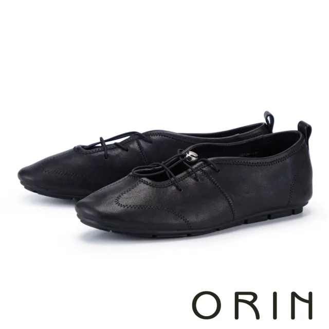 【ORIN】柔軟羊皮文青綁帶平底鞋 黑色