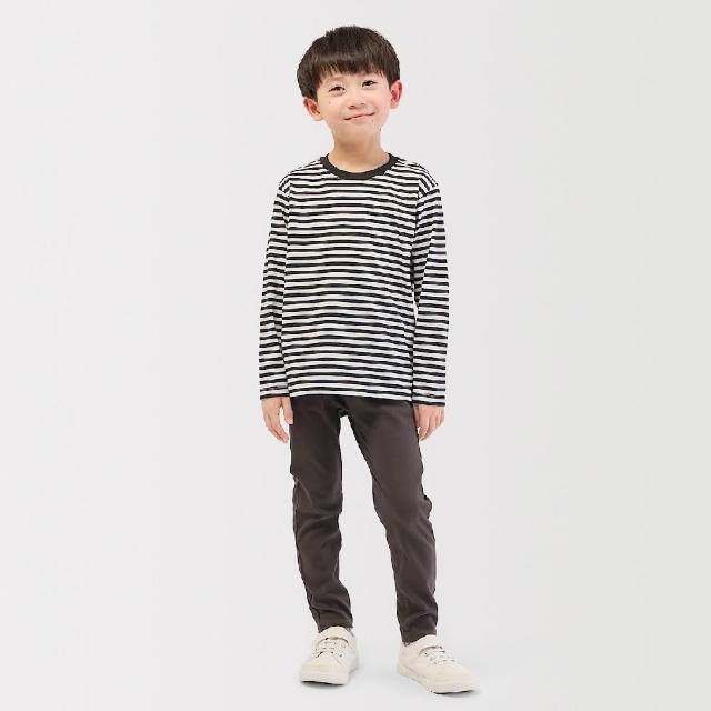 【MUJI 無印良品】兒童棉天竺圓領長袖T恤(黑橫紋/粉紅橫紋/象牙白紋樣/煙燻藍紋樣)