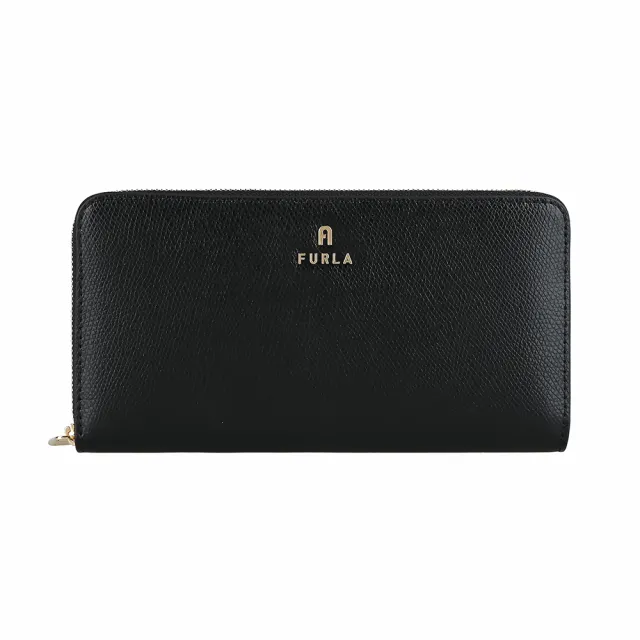 【FURLA 芙拉】FURLA 拱形金屬LOGO Camellia系列牛皮XL 12卡拉鍊長夾(黑)