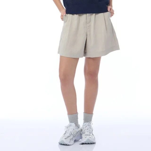 【NAUTICA】官方旗艦 女裝 高腰打褶休閒短褲-卡其色