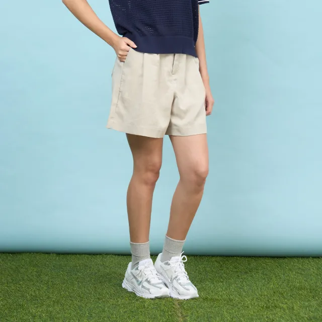【NAUTICA】官方旗艦 女裝 高腰打褶休閒短褲-卡其色