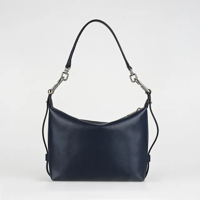 【FURLA 芙拉】FURLA 金屬LOGO Tonie系列小牛皮拉鍊肩背/斜背包(迷你/深藍)