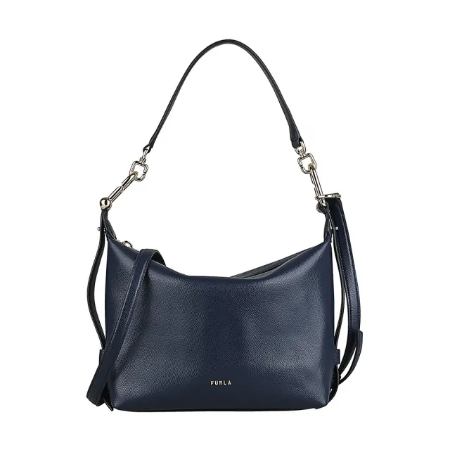 【FURLA 芙拉】FURLA 金屬LOGO Tonie系列小牛皮拉鍊肩背/斜背包(迷你/深藍)