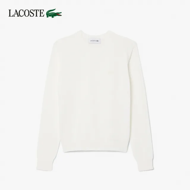 【LACOSTE】女款-3D立體針織圓領毛衣(白色)