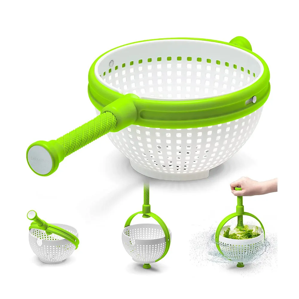 【AHOYE】按壓旋轉蔬菜脫水器(瀝水器 瀝水籃)