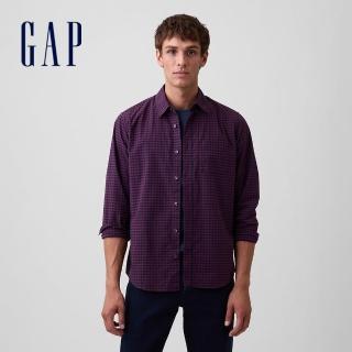【GAP】標準版型彈性府綢襯衫-紅格紋(856653)