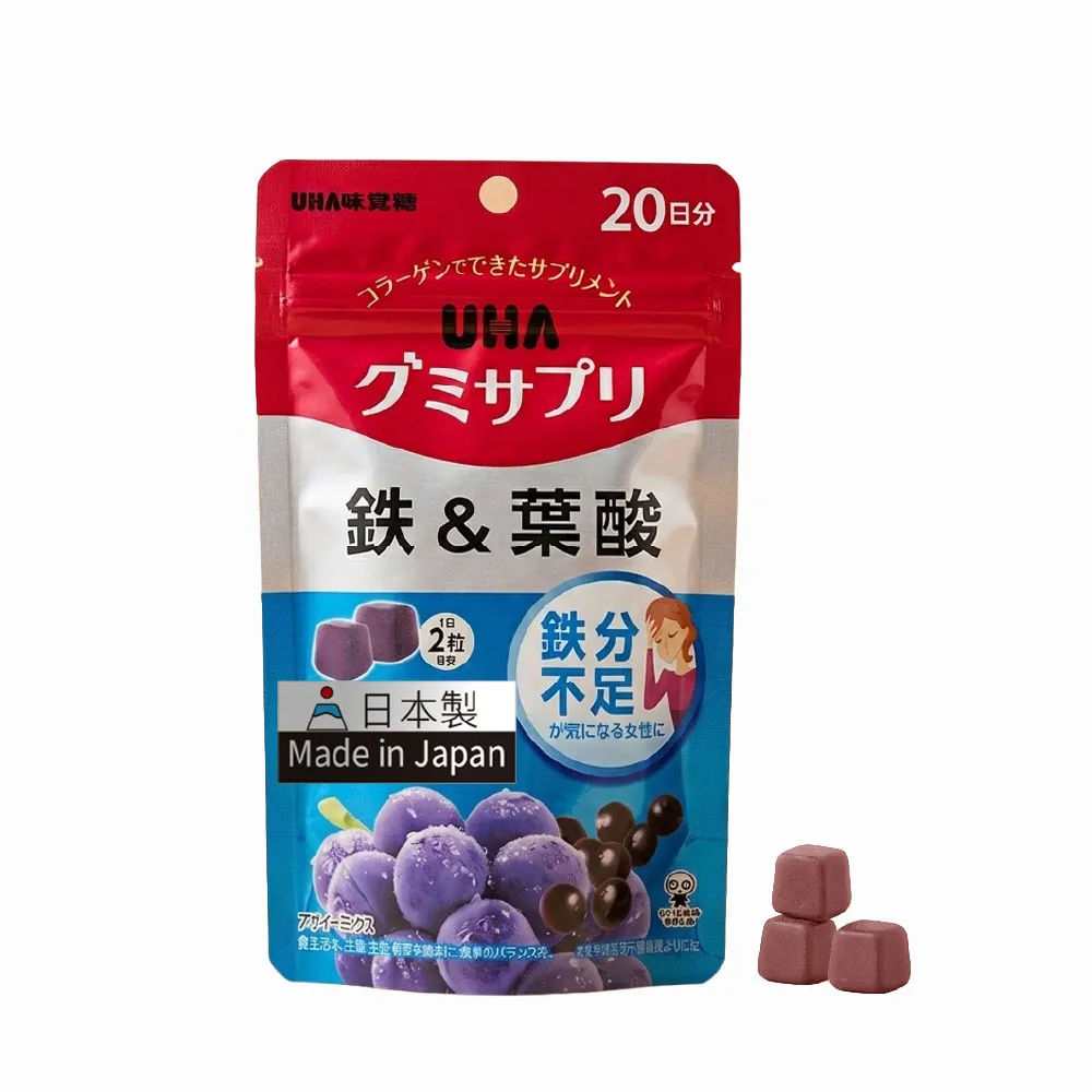 【UHA 味覺糖】鐵及葉酸 軟糖120日(共6包)｜日本原裝進口、網路熱搜機能軟糖、女性保健