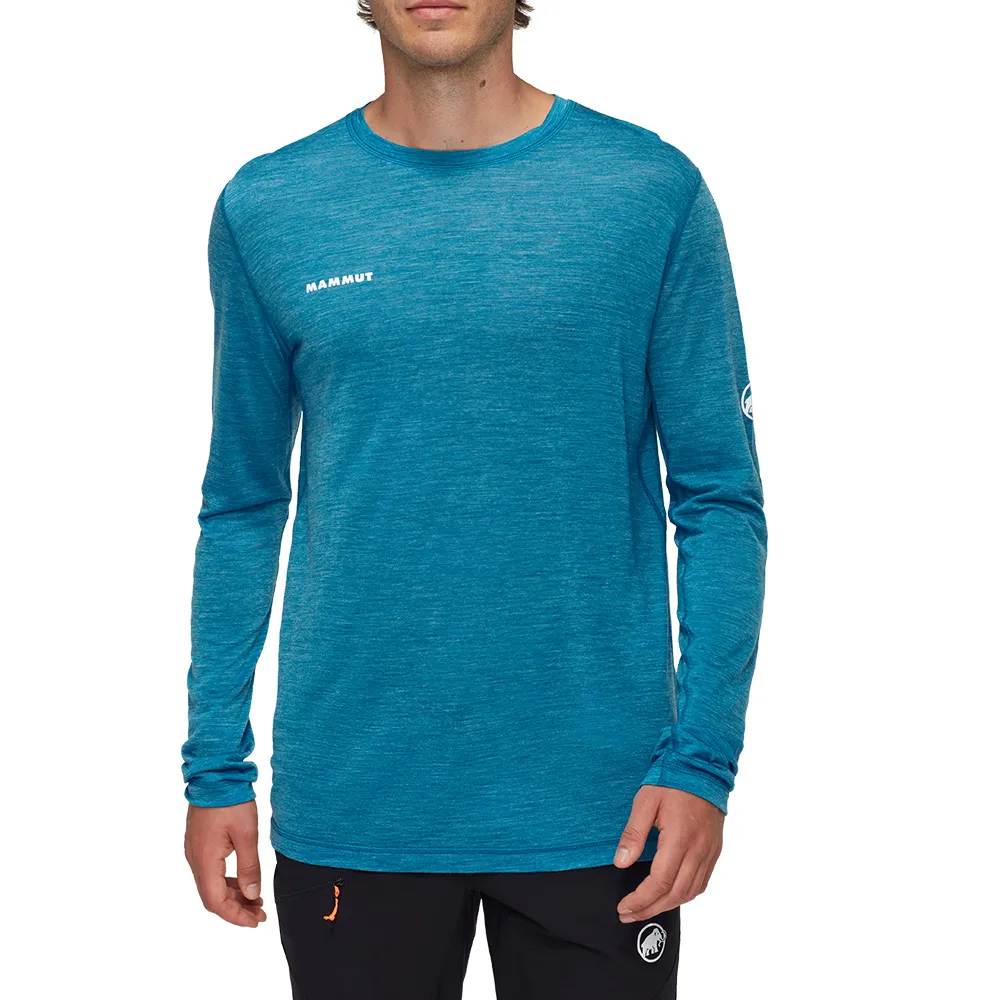 【Mammut 長毛象官方直營】Tree Wool FL LS AF 羊毛混紡快乾抗臭長袖T恤 冰川藍 男款 #1016-01720