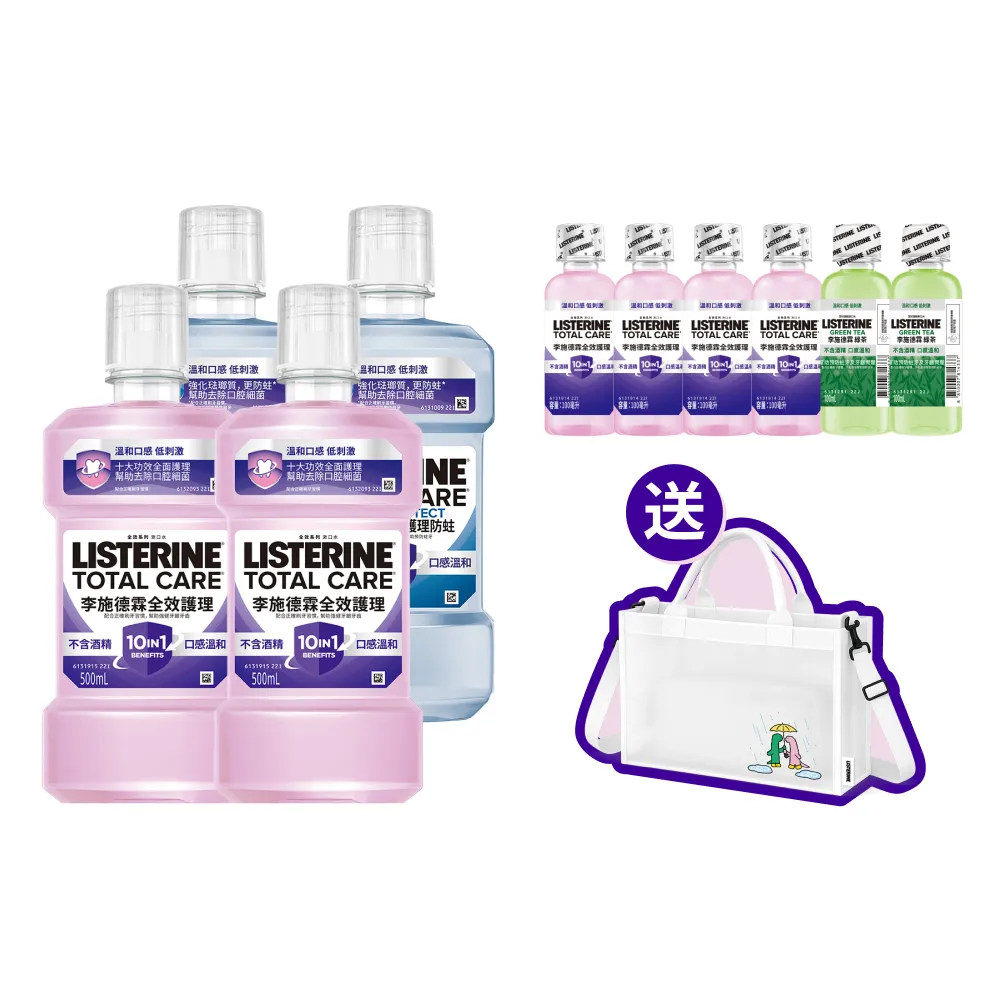 【Listerine 李施德霖】全效防蛀/全效漱口水無酒精漱口水500mlx4 JOGUMAN限定組