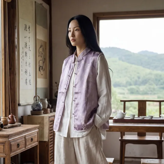 【LLCD 綾羅綢緞】新中式蠶絲刺繡馬甲(背心/刺繡/真絲/中國風)