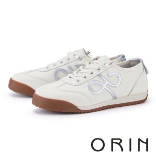【ORIN】異材質拼接綁帶平底德訓鞋 銀色
