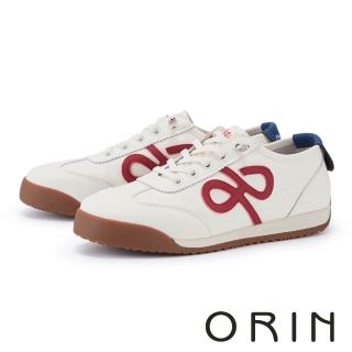 【ORIN】異材質拼接綁帶平底德訓鞋 紅色