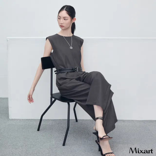 【Mixart】連身褲 智性美學 雙腰帶無袖一體式連身褲