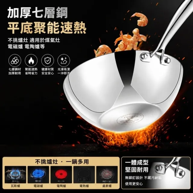 【銘利萊】廚房炒菜鍋 316不鏽鋼炒鍋 煎鍋 加厚無塗層 26-28cm深炒鍋 煎炒鍋 燃氣電磁爐通用