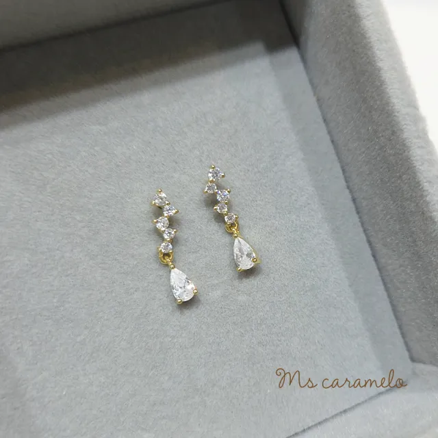 【Ms caramelo 焦糖小姐】925純銀 鋯石水滴流蘇耳環