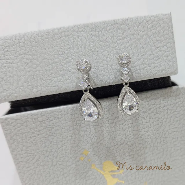 【Ms caramelo 焦糖小姐】夾式耳環 水滴鋯石耳環